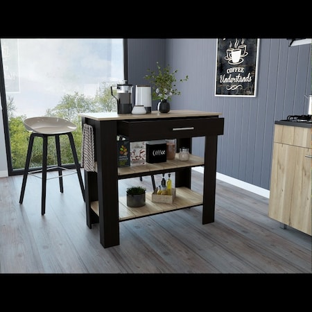 Tuhome Cala Kitchen Island 40, Two Shelves, One Drawer, Four Legs, Black/Light Oak AWD5777